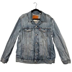 Levis Premium Trucker 'Big E' Jacket Mens XL Light Wash Blue Denim Button Grunge